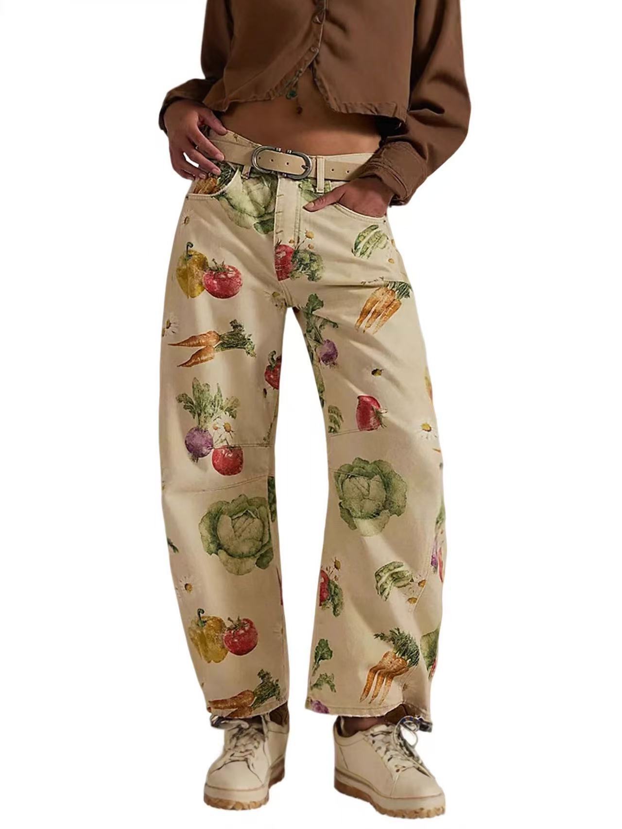 Womens Relaxed-fit Floral Cropped Wide-leg Mid-rise Jeans