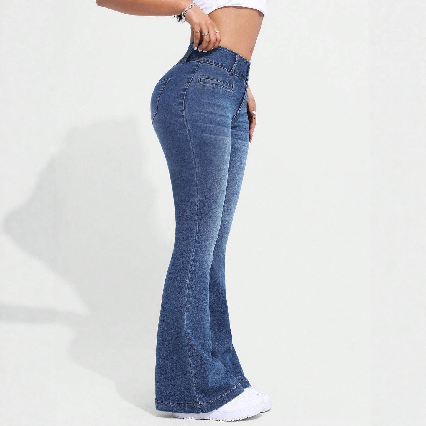 Retro Blue Edgy Low-rise Flared Faux Denim