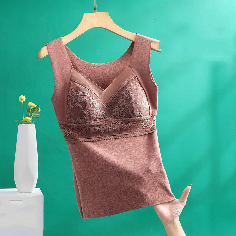 New Thermal Vest Female Heating Double-sided Brushed Plush Fixed Cup