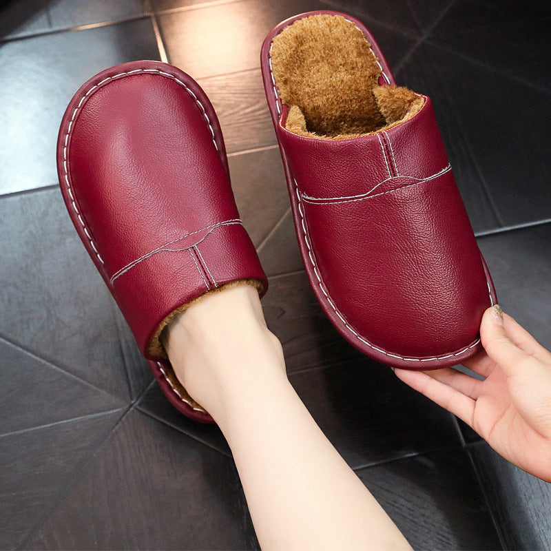 Winter Indoor Leather Slippers For Home Use Non-slip For Indoor Floors