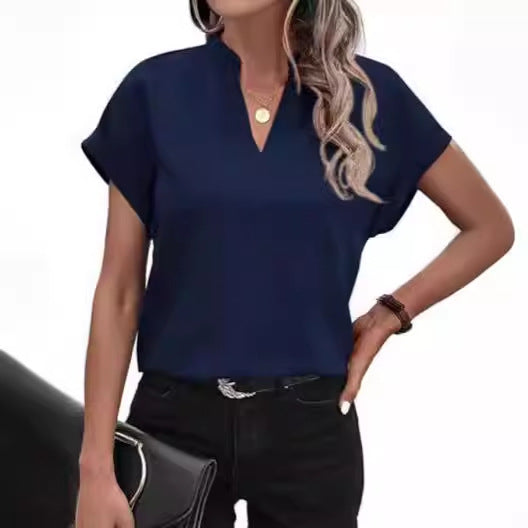 Summer Simplicity Fashion V-neck Short Sleeve Linen Shirt For Women