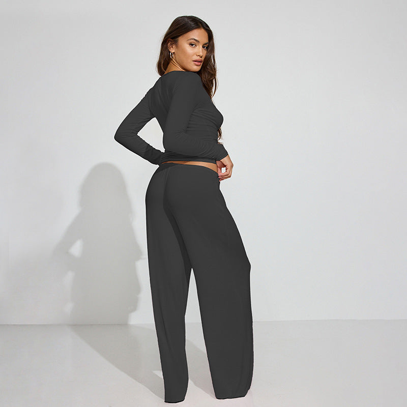 Snap Top Drawstring Trousers Suit