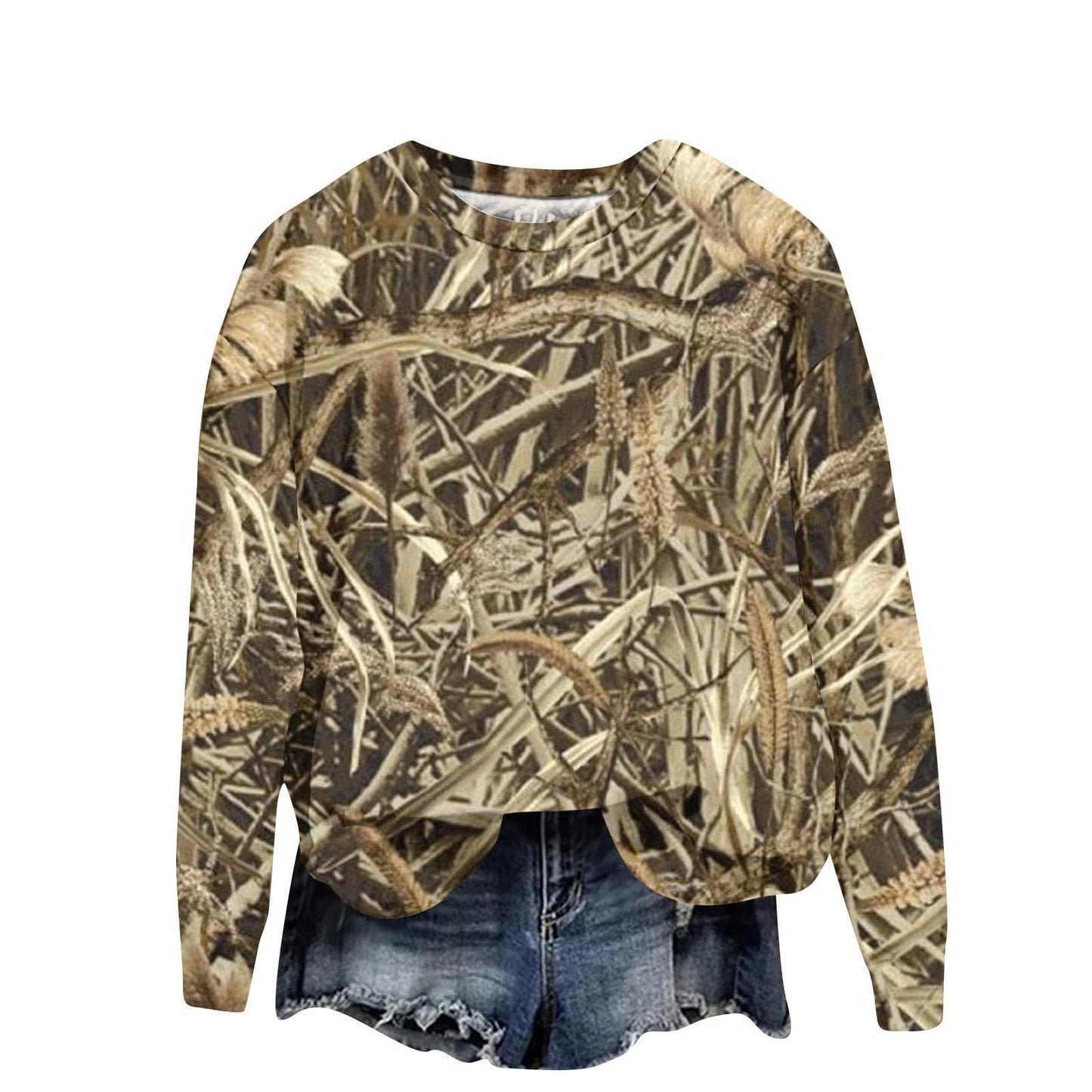 Camouflage Sweatshirt Maple Leaf Printed Crew Neck Sweatshirt