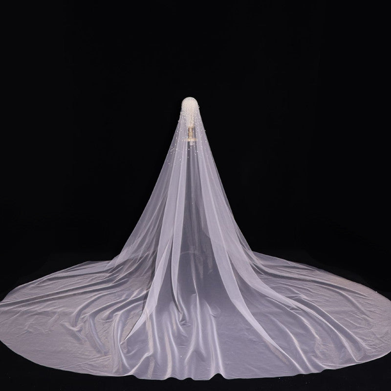Korean Beautiful Pearl Headdress Super Long Bride