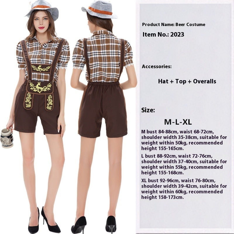 Germany Munich Beer Festival Clothing Plaid Overalls Suit