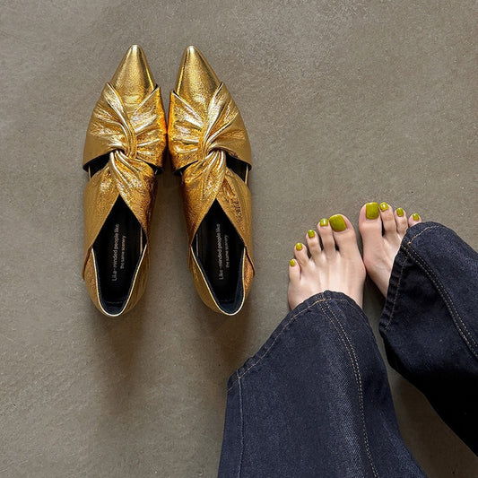 Womens Hidden-Heel Deep-V Shallow Shoes With Pointed Toe Cross-Strap Cutout Design