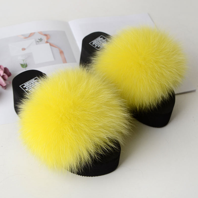 New Fox Fur Women's Sandals Height Increasing Leisure