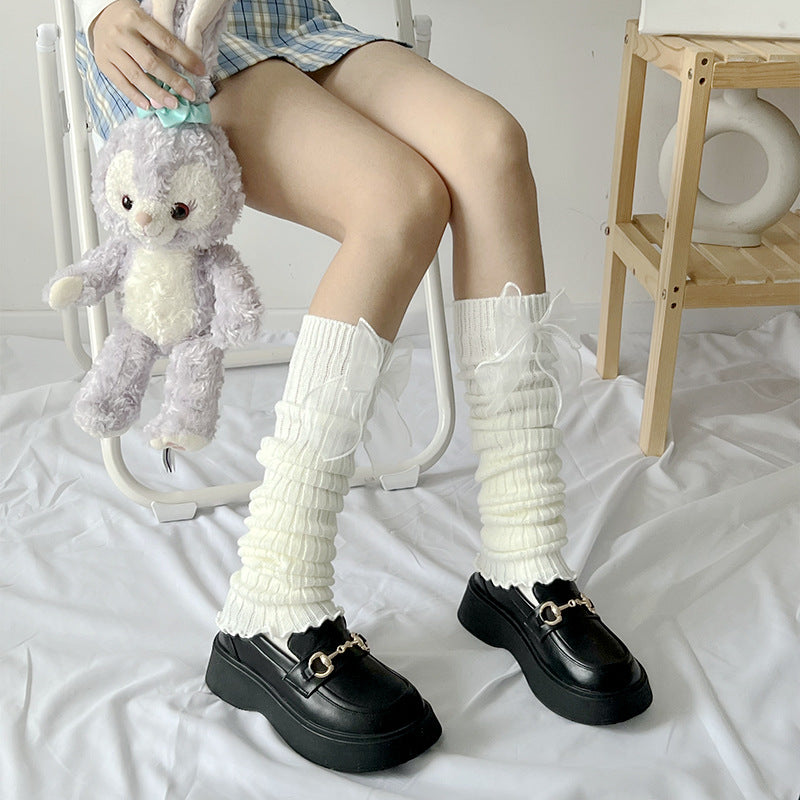 Female Bow Knot Pile Socks Autumn And Winter Soft Girl Calf Cover