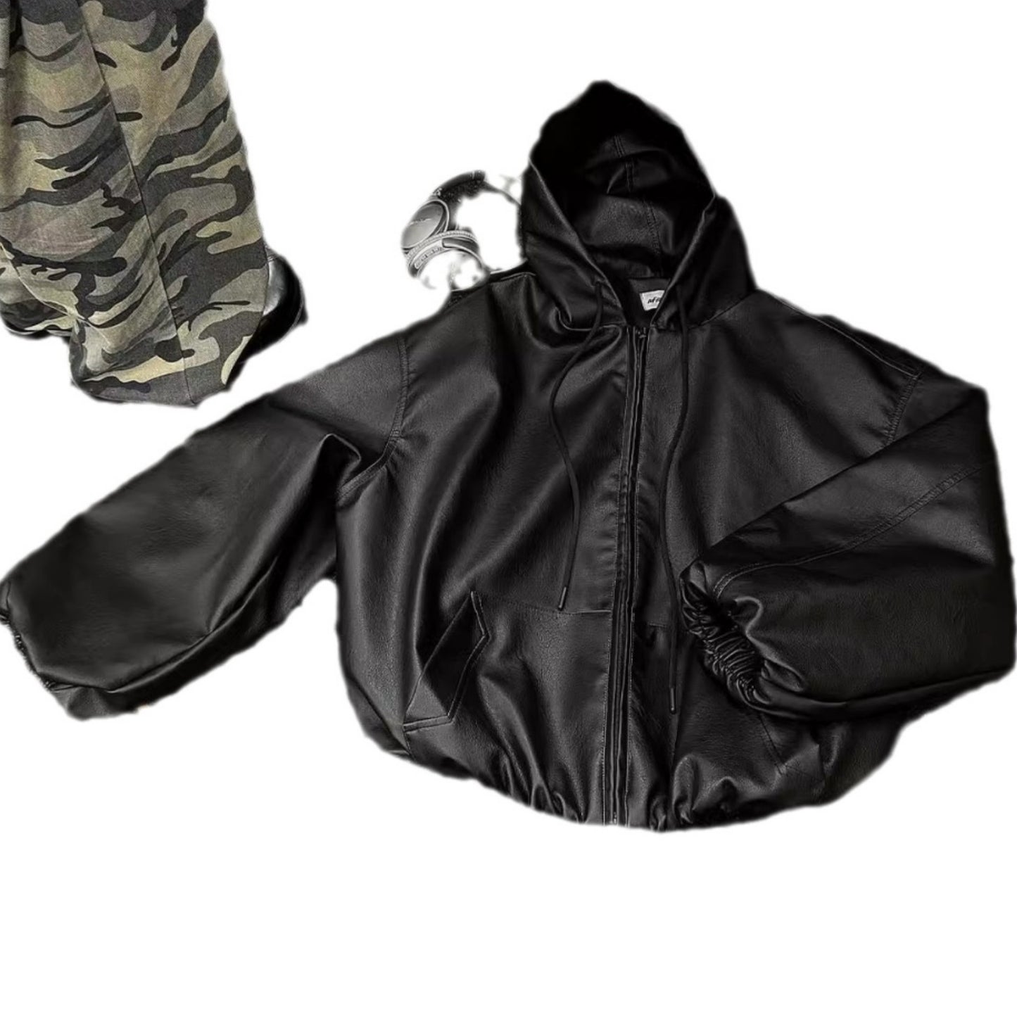 Street Visitor Black Short Pu Leather Coat Men