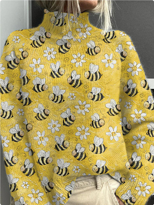 Dame enkel printet afslappet frakke cardigan sweater