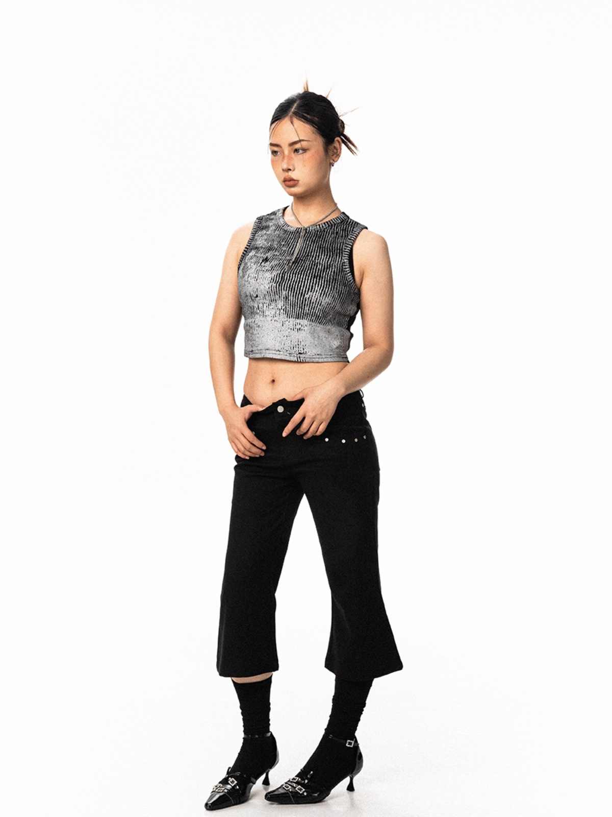 Women's Black Rivet Skinny Jeans Loose Straight Flare Pants