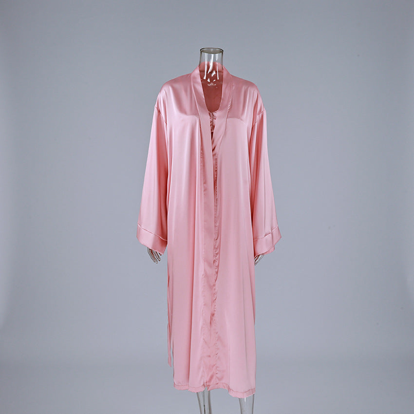 Satin Lace-trimmed Nightgown Vest And Half Skirt Three-piece Set