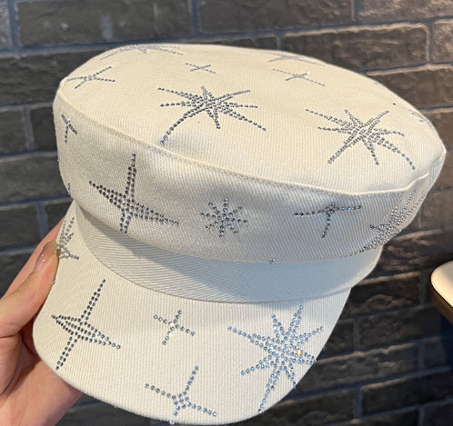 Denim Rhinestone XINGX Flat-top Cap Women's Spring Face Little Wild