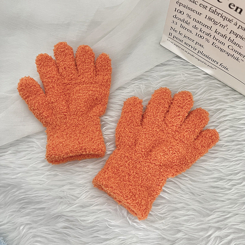 Winter Children's Gloves Finger Writing Cold-proof Warm Gloves Solid Color Knitted Coral Velvet Gloves