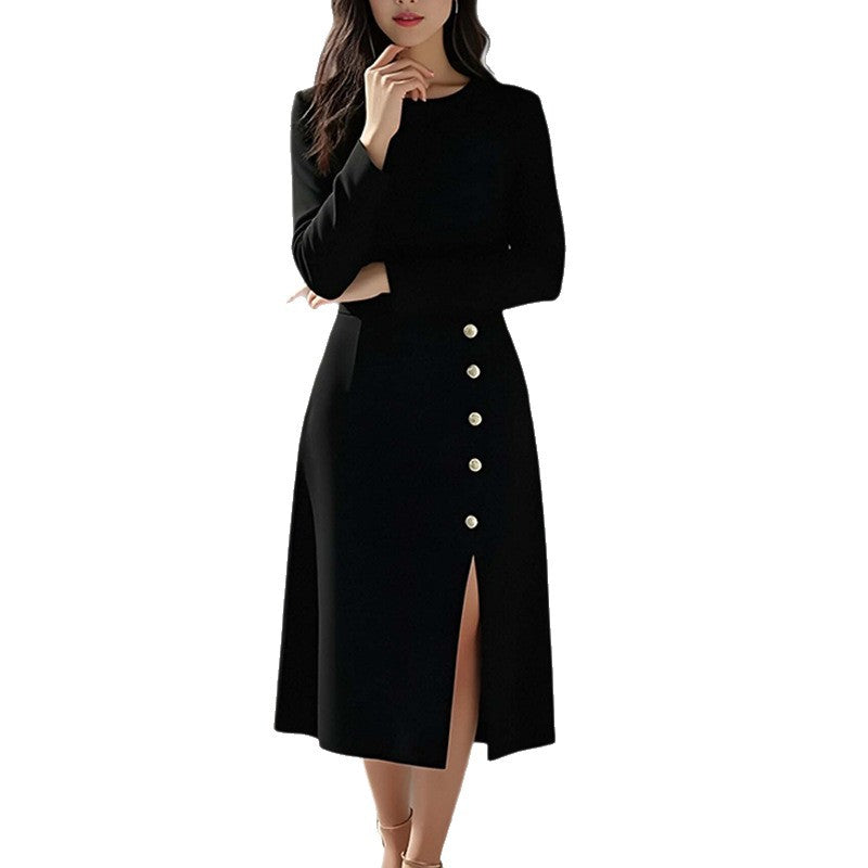 Womens Slim Elegant Formal Dress Maxi Skirt Solid-color Slit Workwear Dress