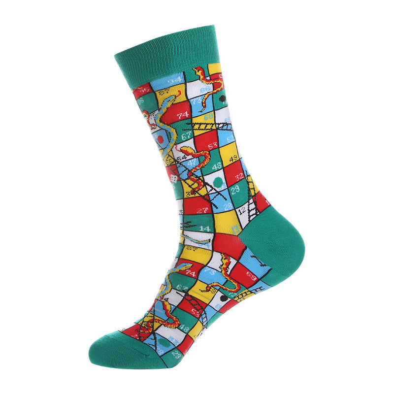 Function Geometry Trendy Mid-calf Length Socks Men's European And American Street Ins Trendy Cotton Socks