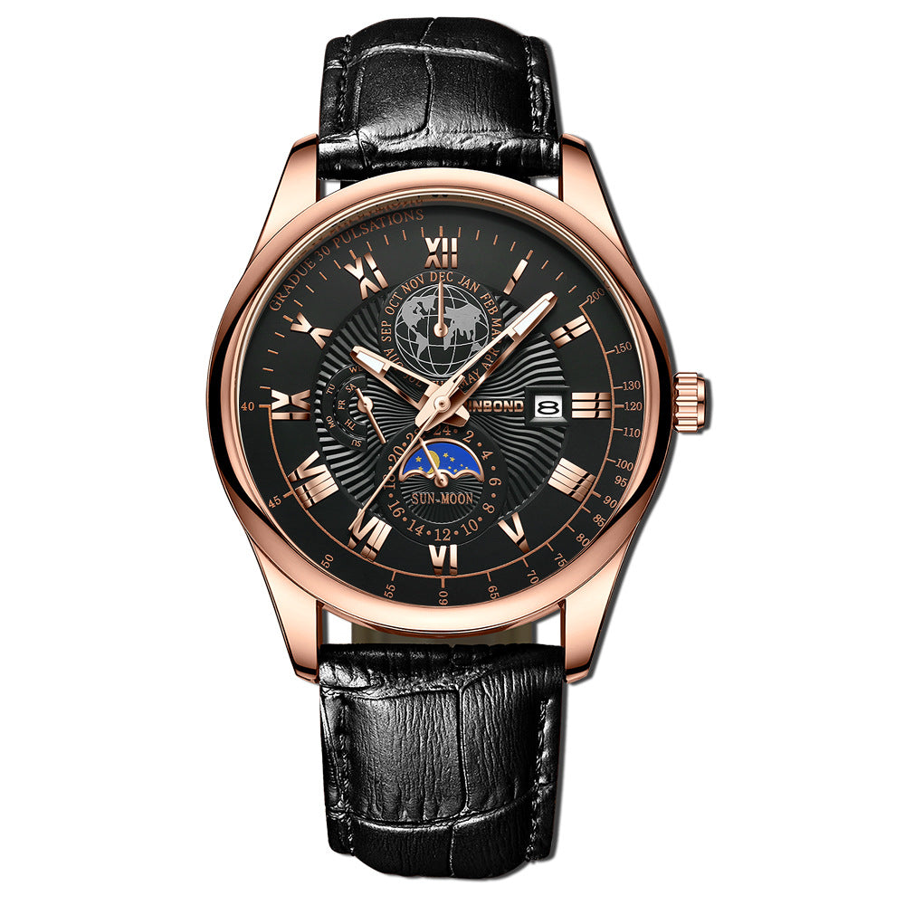 Men's Waterproof Luminous Wrist Belt Moon Quartz Watch