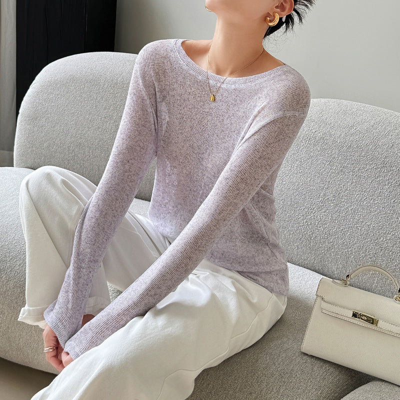 Women's Loose Knitted Blouse Idle Style High-grade Long-sleeved T-shirt
