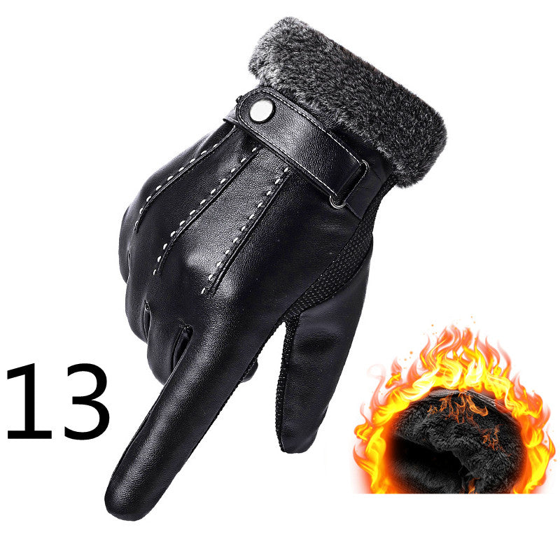 Men's Winter Riding Plus Velvet Thick Windproof Leather Gloves