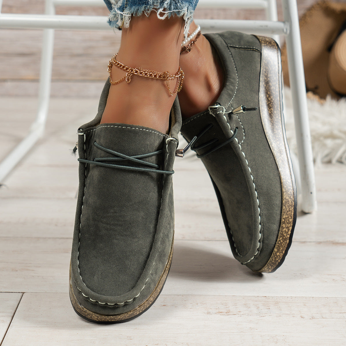 Plus Size Women's Shoes Flat Elastic Band Slip-on Casual Shoes