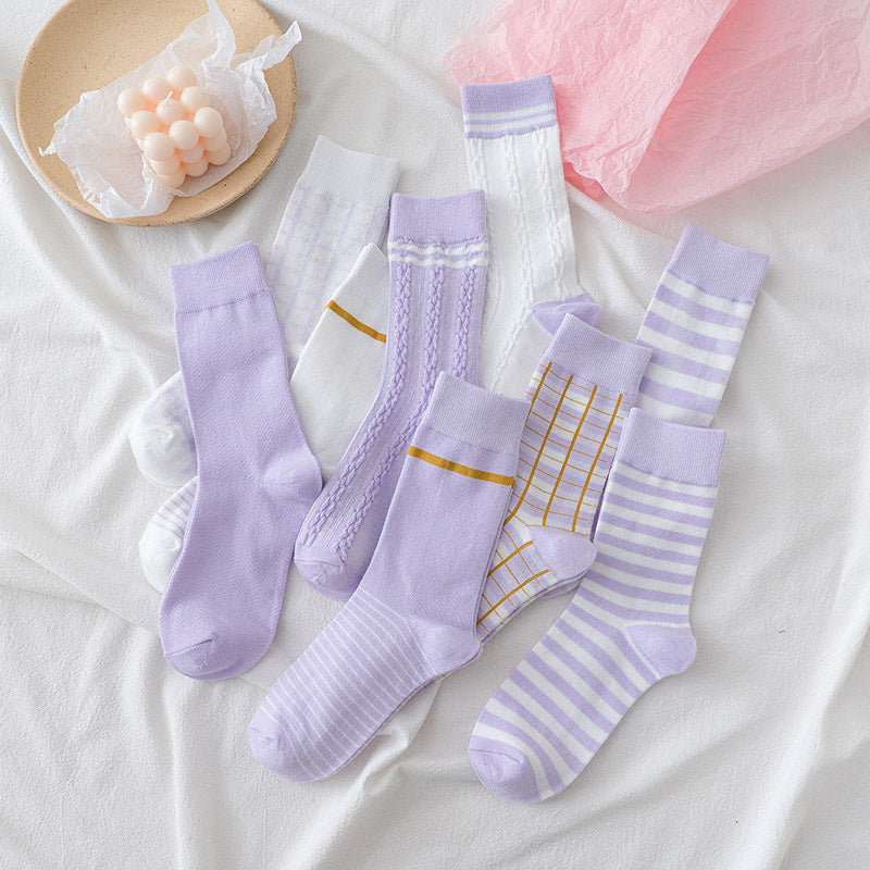 Purple-toned Womens Mid-calf Socks A Lightweight