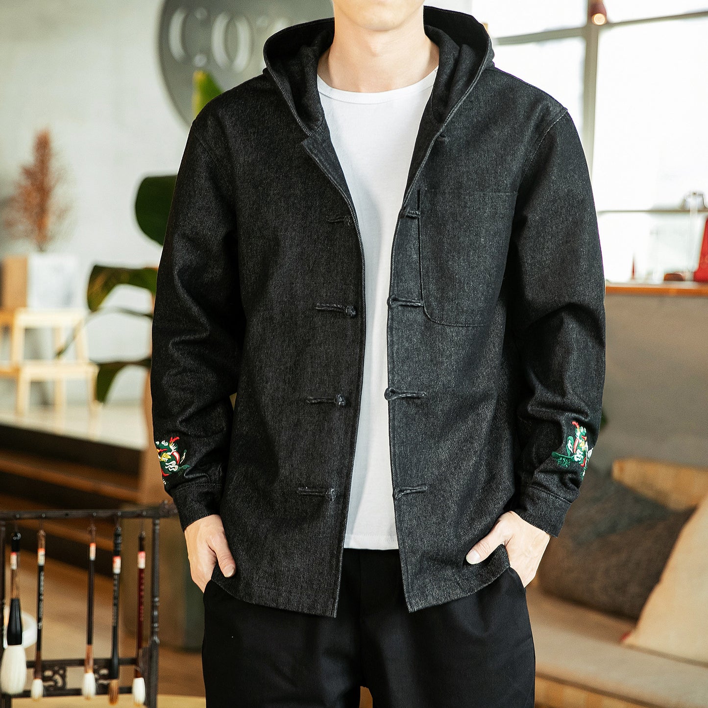 Men's Japanese Casual Denim Hooded Jacket