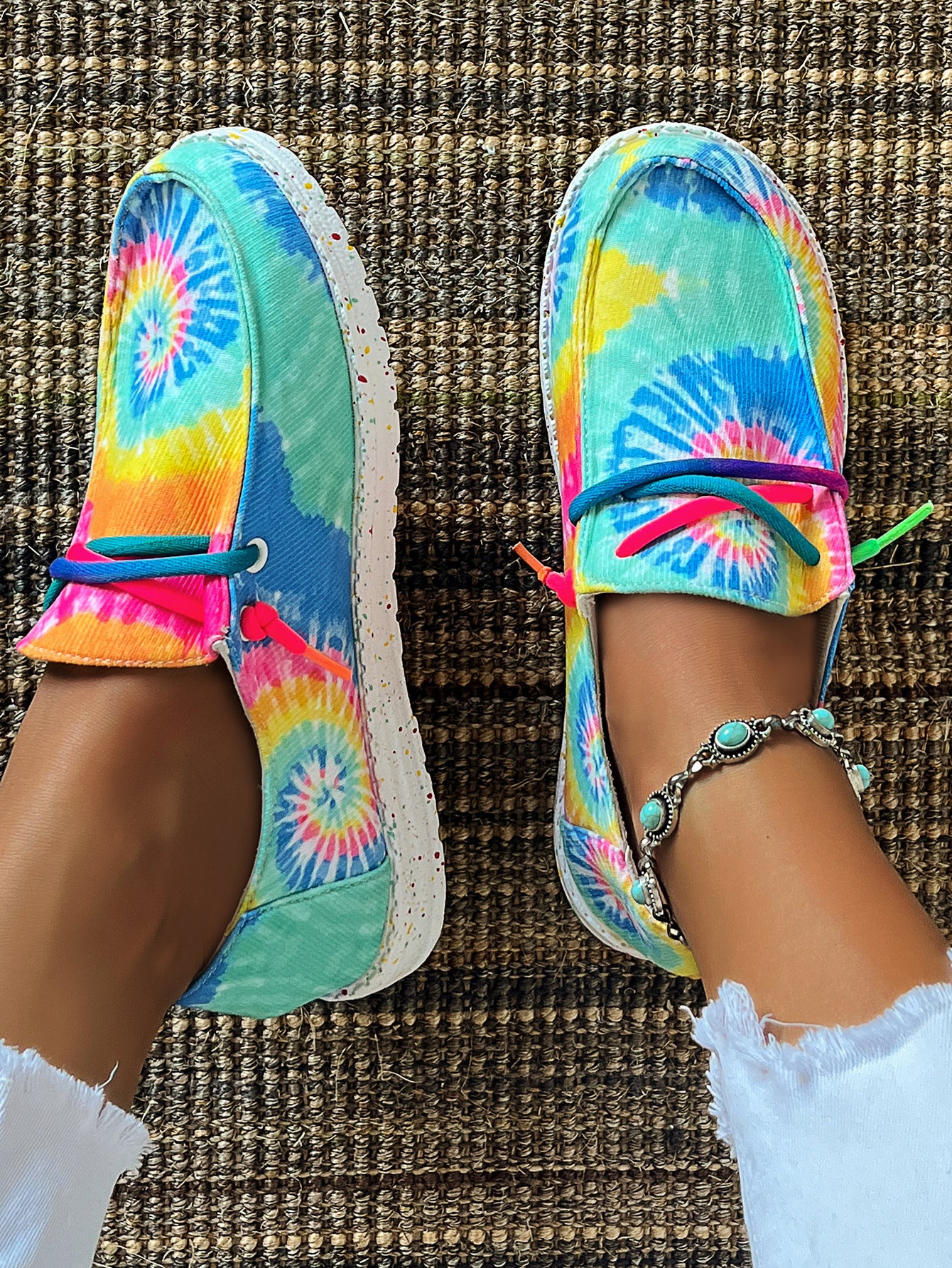 Tie-dyed Colored Canvas Shoes Casual Lace Up Lightweight Low Top