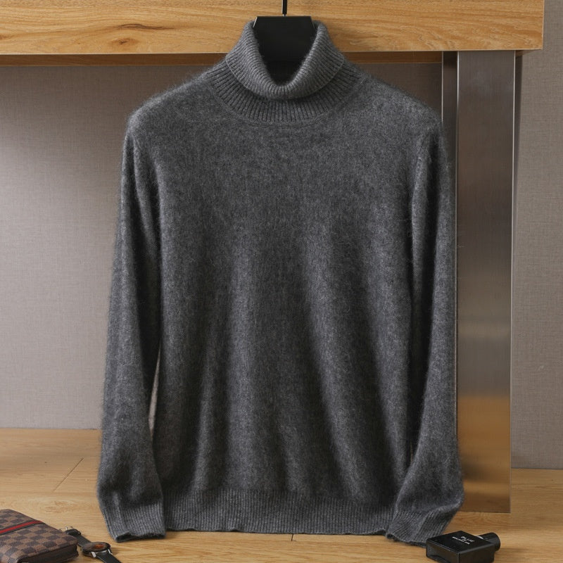 Efterår Vinter Mænd Høj Krave Løs Ensfarvet Pullover Mink Underdel Sweater