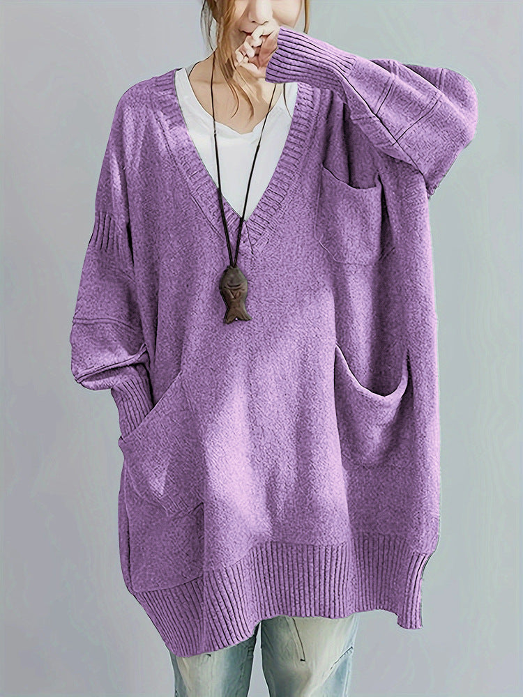 Loose-fitting V-neck Long Sleeves Outerwear Sweater