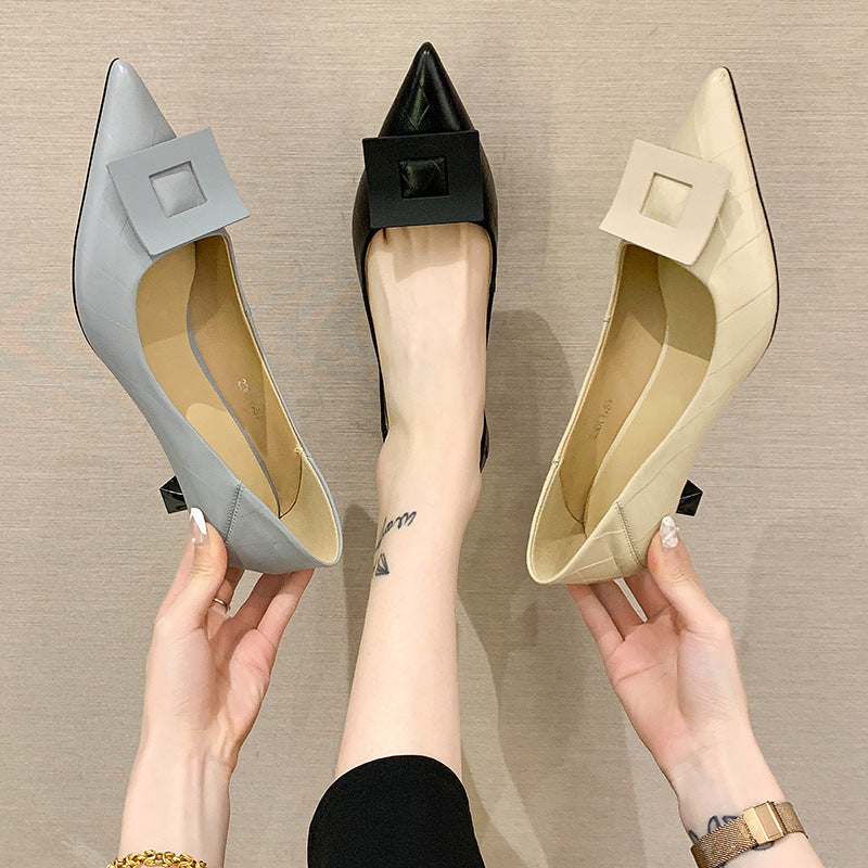 Solid Color Black Female Low-heeled Daily Low-cut Pointed Toe