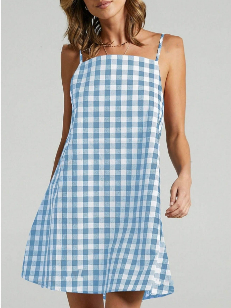 Classic Plaid Bohemian Sundress With Straps