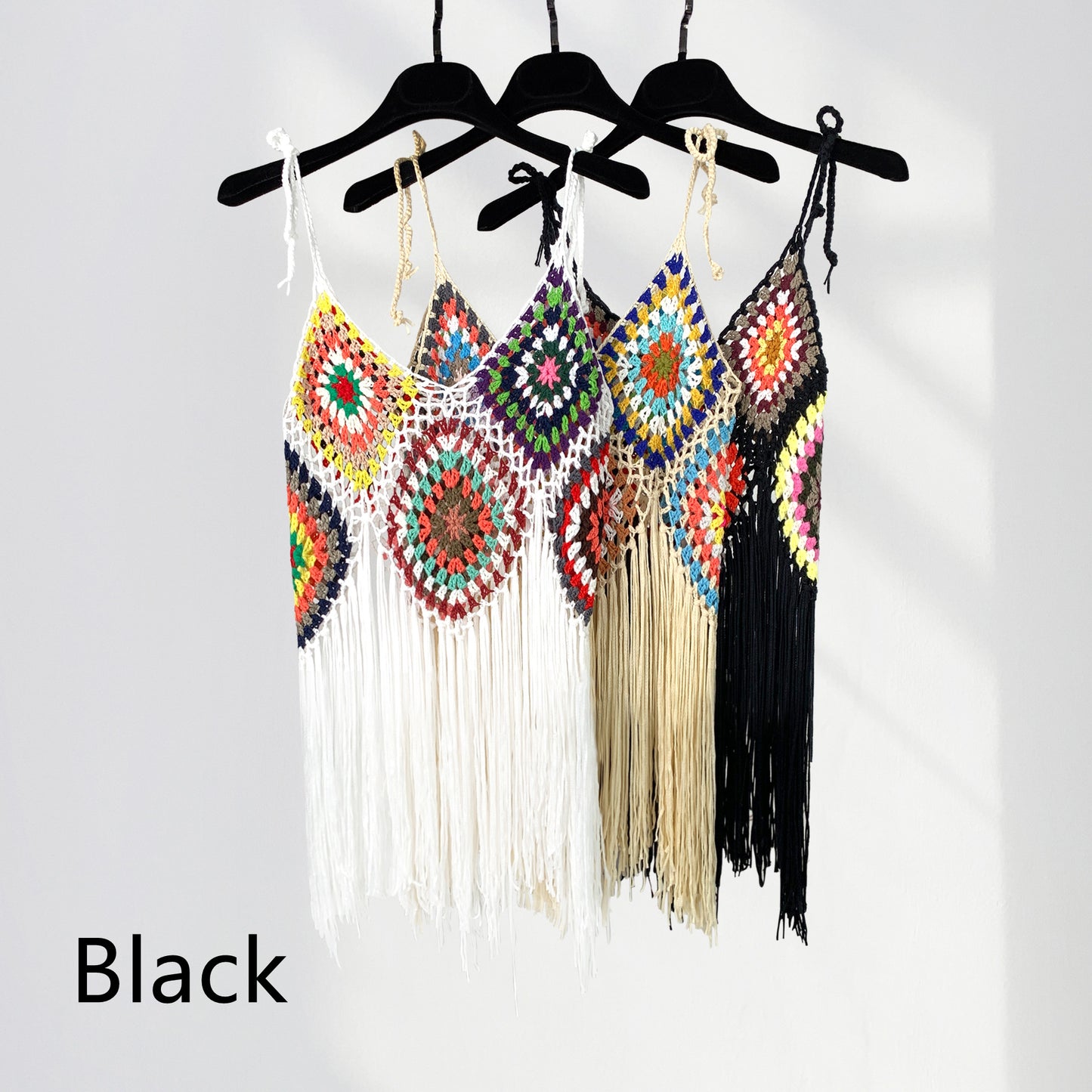 Long Handmade Crocheted Plaid Knitted Sling Tassel Smock Dress