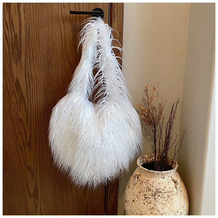 Women's Plush Retro Love Shoulder Bag