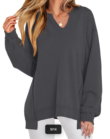 Dame Stribet V-hals Løs Sweatshirt Strik
