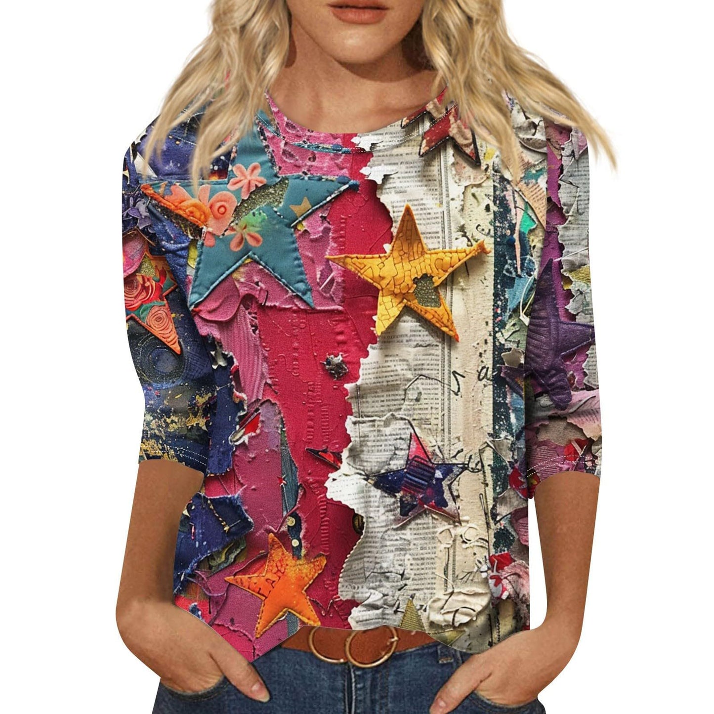 Long Sleeve Round Neck Slim Summer Tie-dyed Printed Clothing
