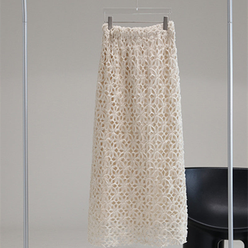 Temperament Solid Color Three-dimensional Decorative Mid Length Skirt