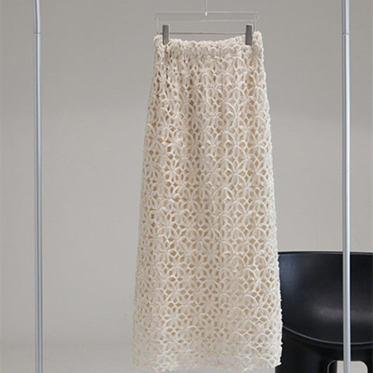 Temperament Solid Color Three-dimensional Decorative Mid Length Skirt