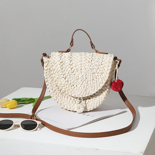 Cute Fur Ball One-shoulder Portable Straw Bag