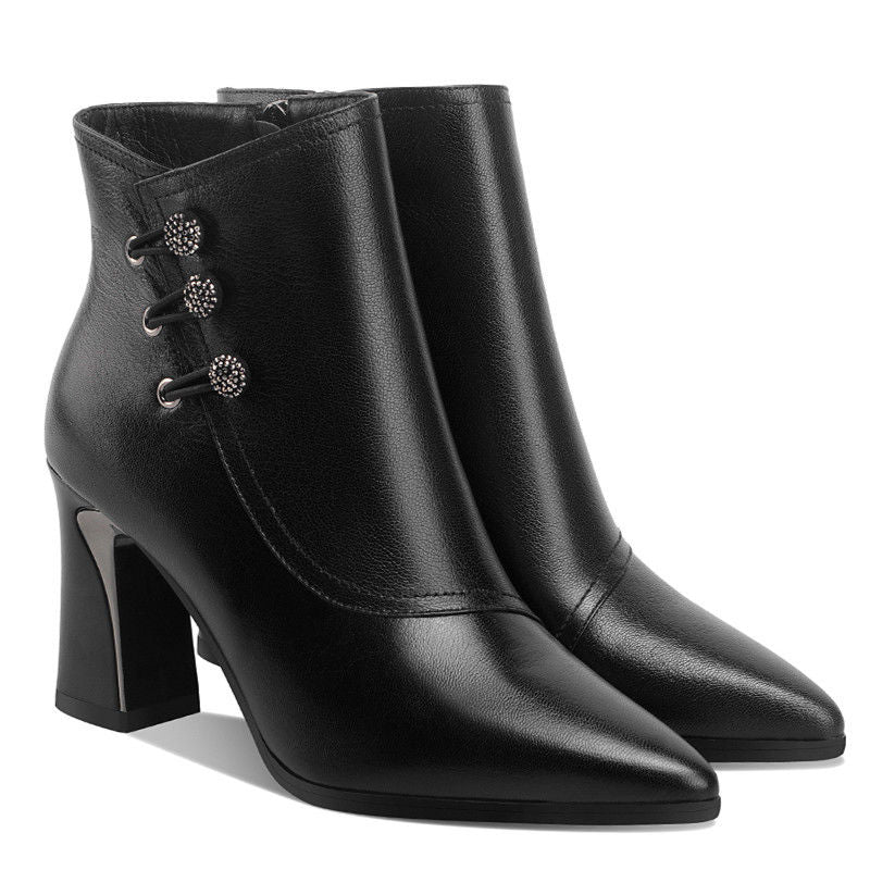 Women's Pointed Toe Chunky Heel Ankle Boots