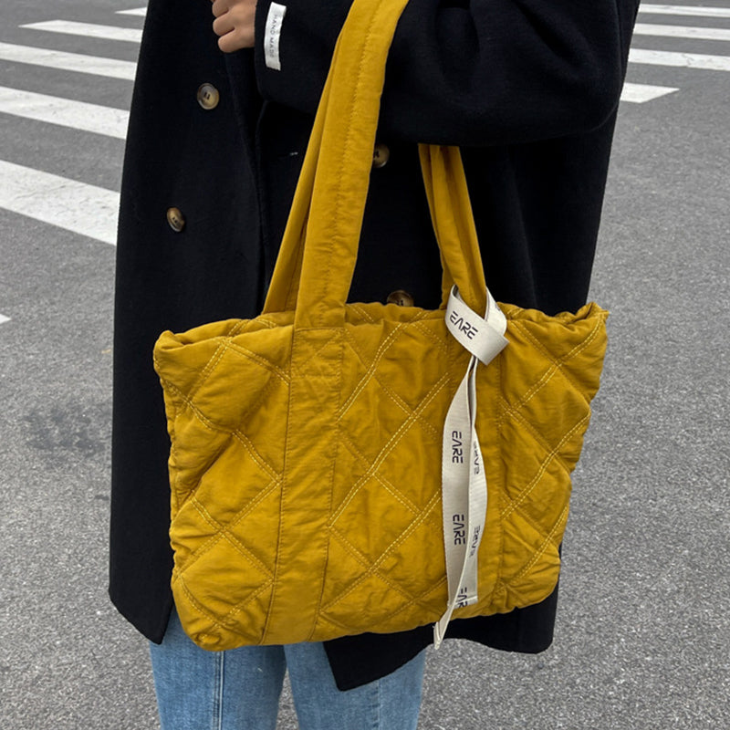 Winter Tote Bag For Women Sewing Rhombus Shoulder Bag High Capacity Commuting Shopping Bag Personalized Handbags
