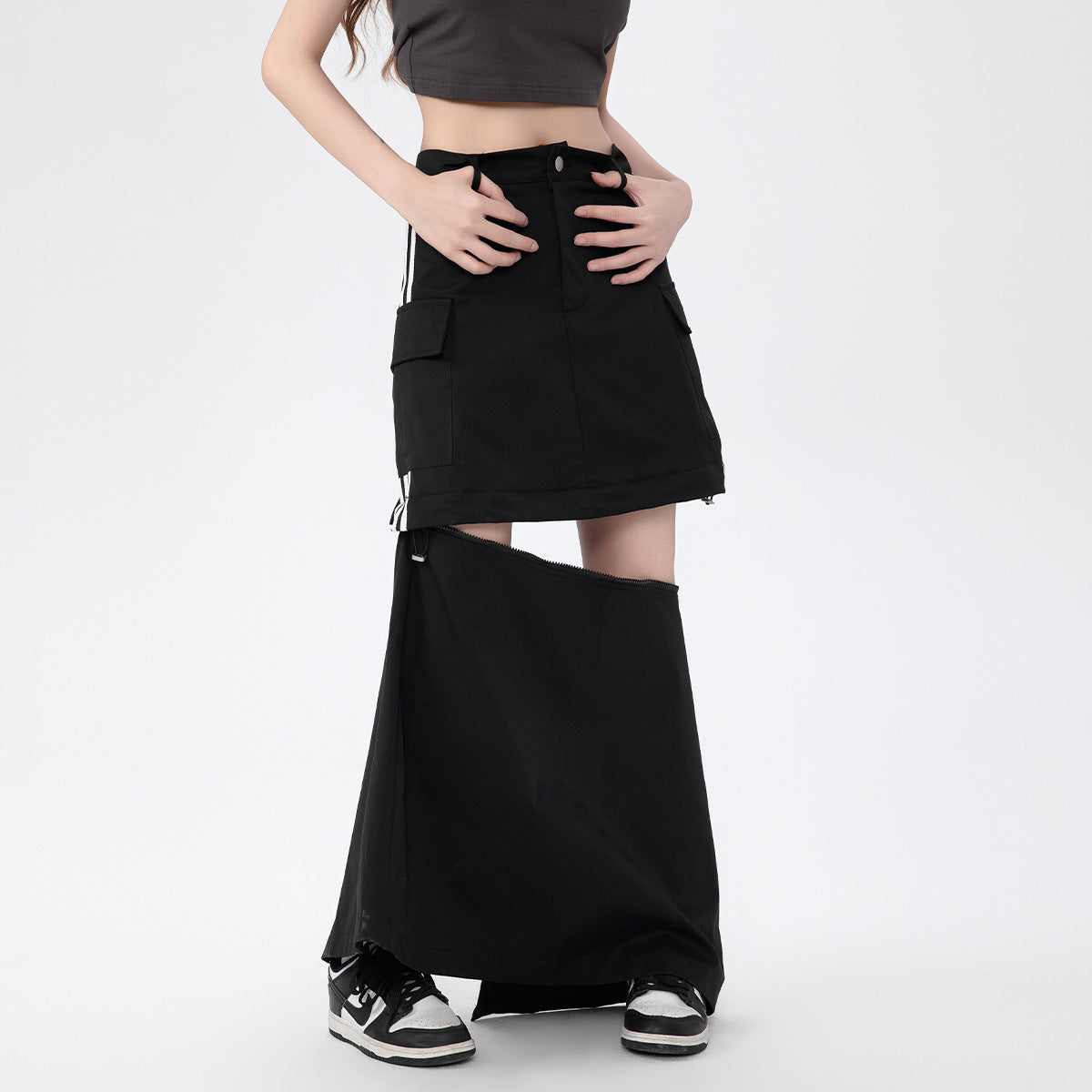 Casual Loose Long Dress Women's Split Detachable High Waist Skirt