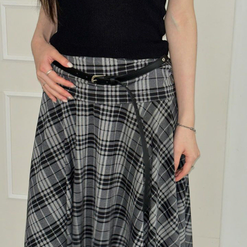College Style Plaid Contrast Color Irregular Skirt