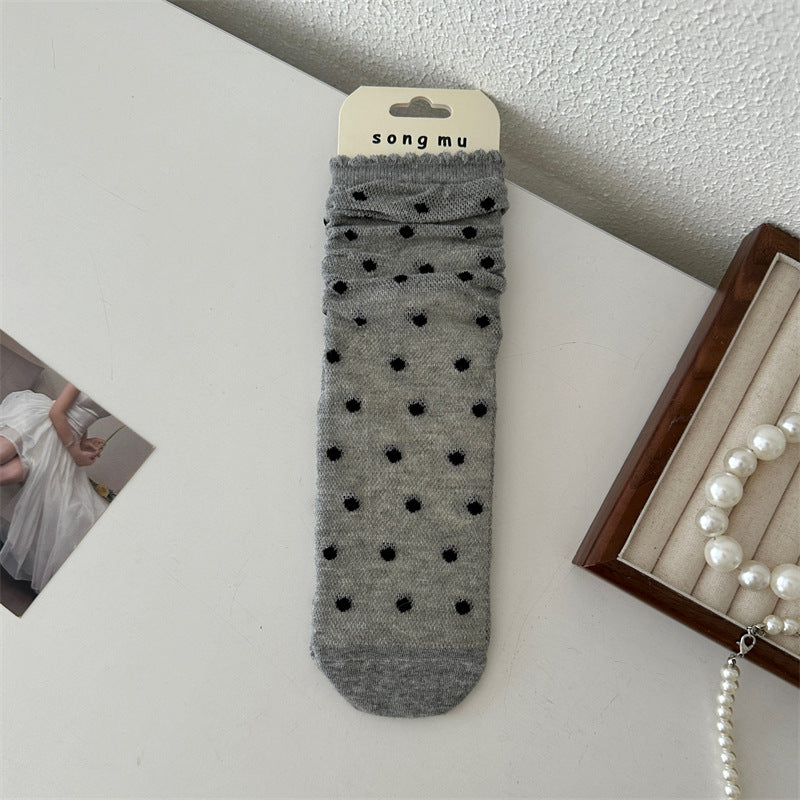 Thin Mesh Hollow Out Floral Bow Mid-calf Length Loose Socks Breathable Sweat Absorbing
