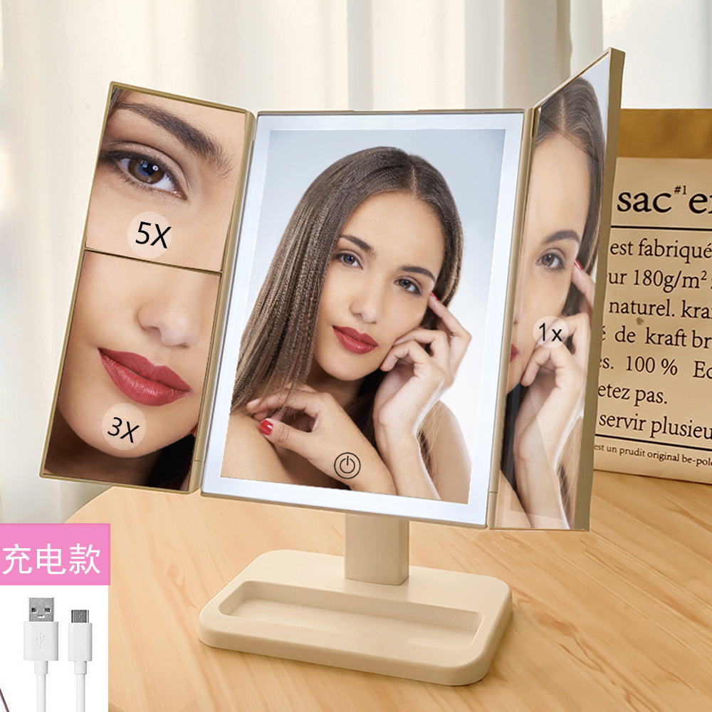 Desktop Fill Light With Light Folding Tri-fold Shell L Makeup Mirror