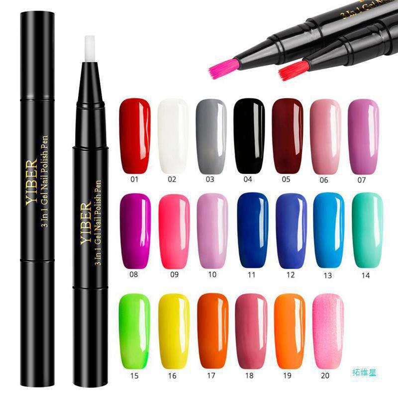 5pcs Nail Polish Pen 3 In 1 One Step Glue Pen Multicolor
