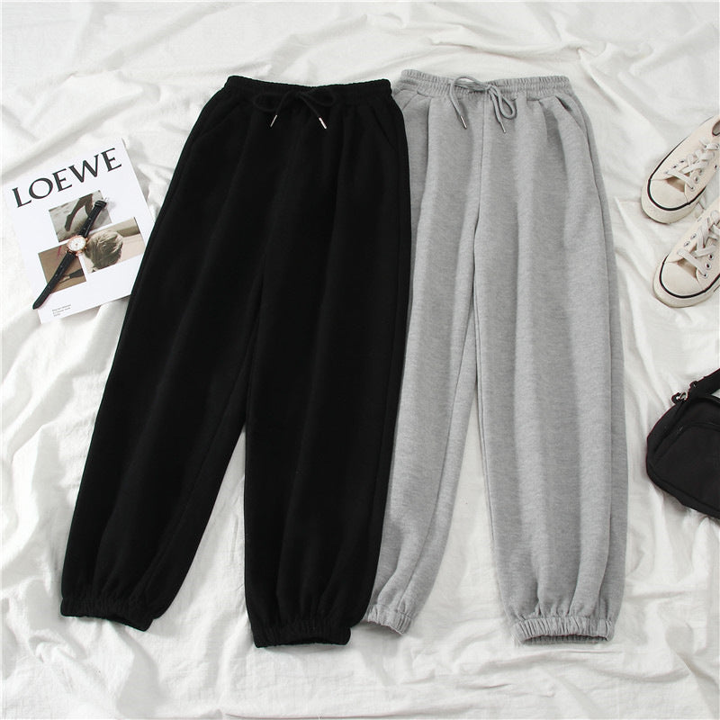Fleece-lined Outer Wear Straight-leg Ankle-banded Pants