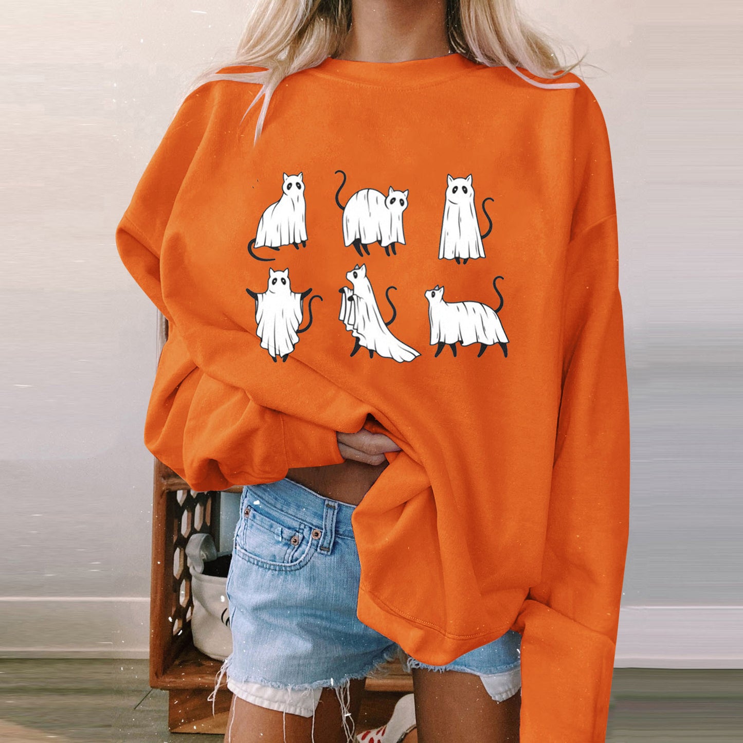 Kvinders Langærmet Afslappet Printet Polstret Sweatshirt til Halloween