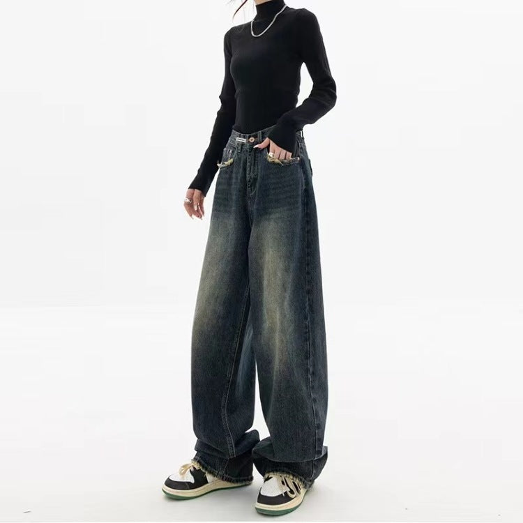 Women's Fashion Vintage Letter Straight Loose Jeans
