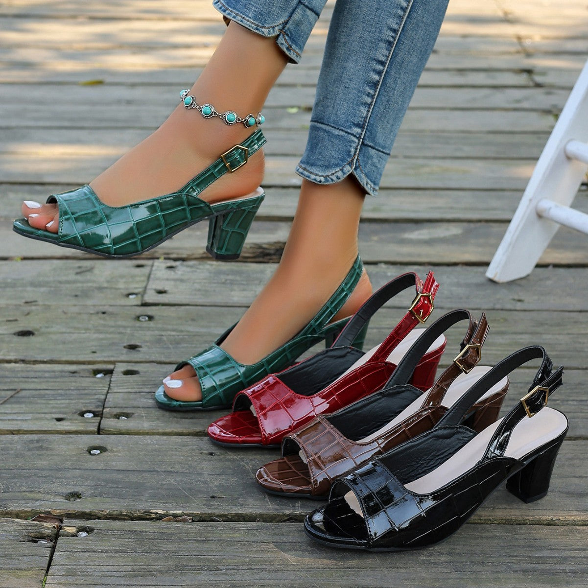 Fish Mouth Chunky Heel Sandals For Women