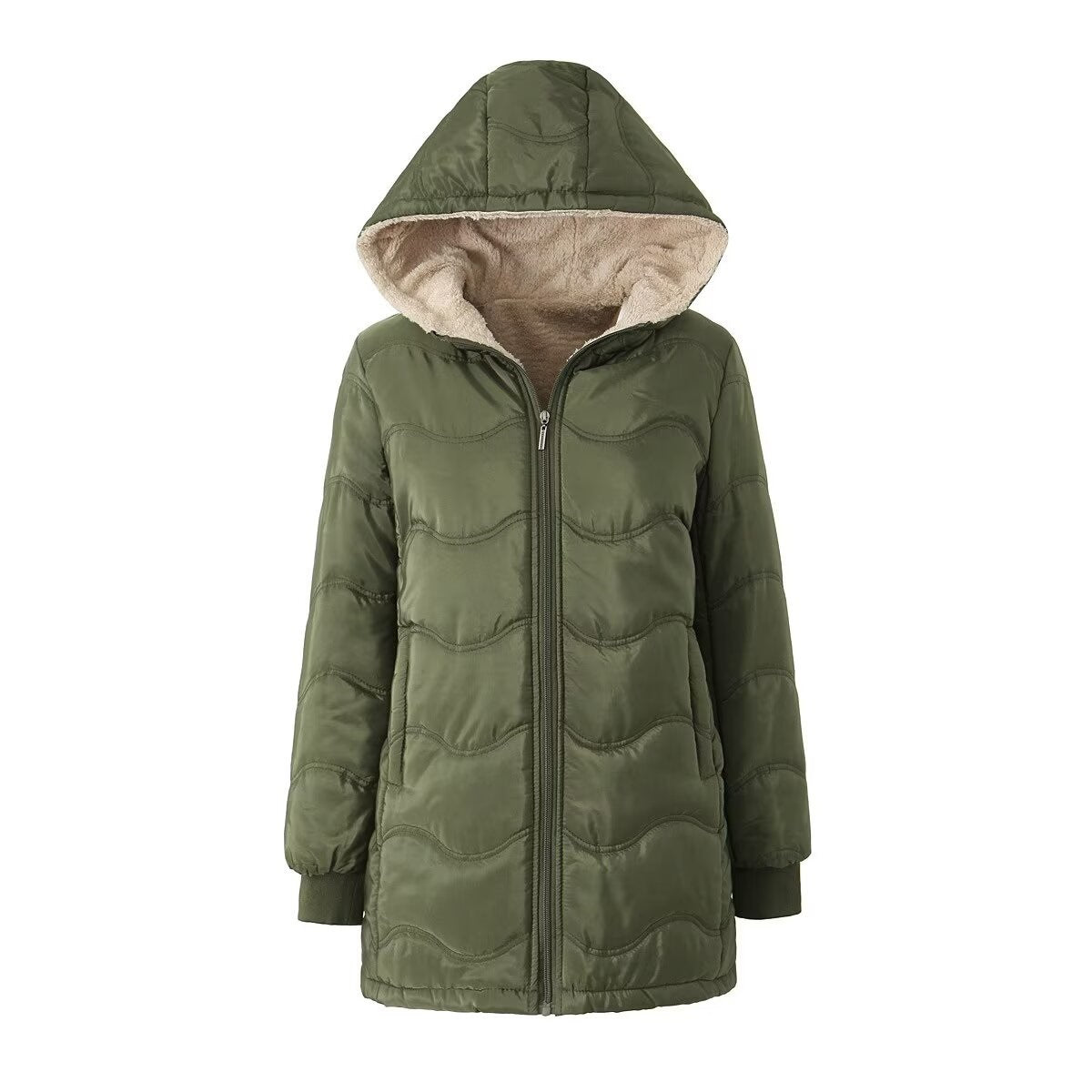 Geometric Wave Hooded Fleece-lined Warm-keeping Cotton Clothing